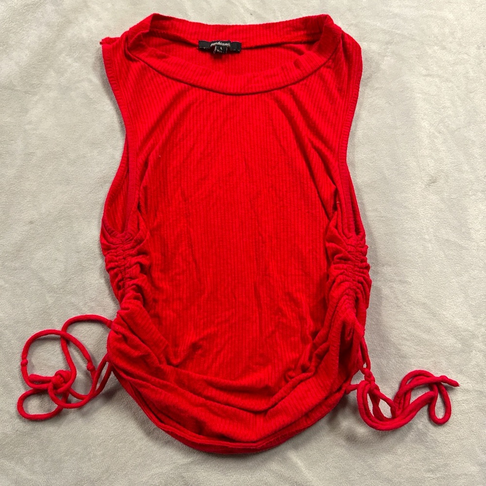 Red scrunched tank top